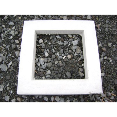 Square concrete shrub surround on gravel